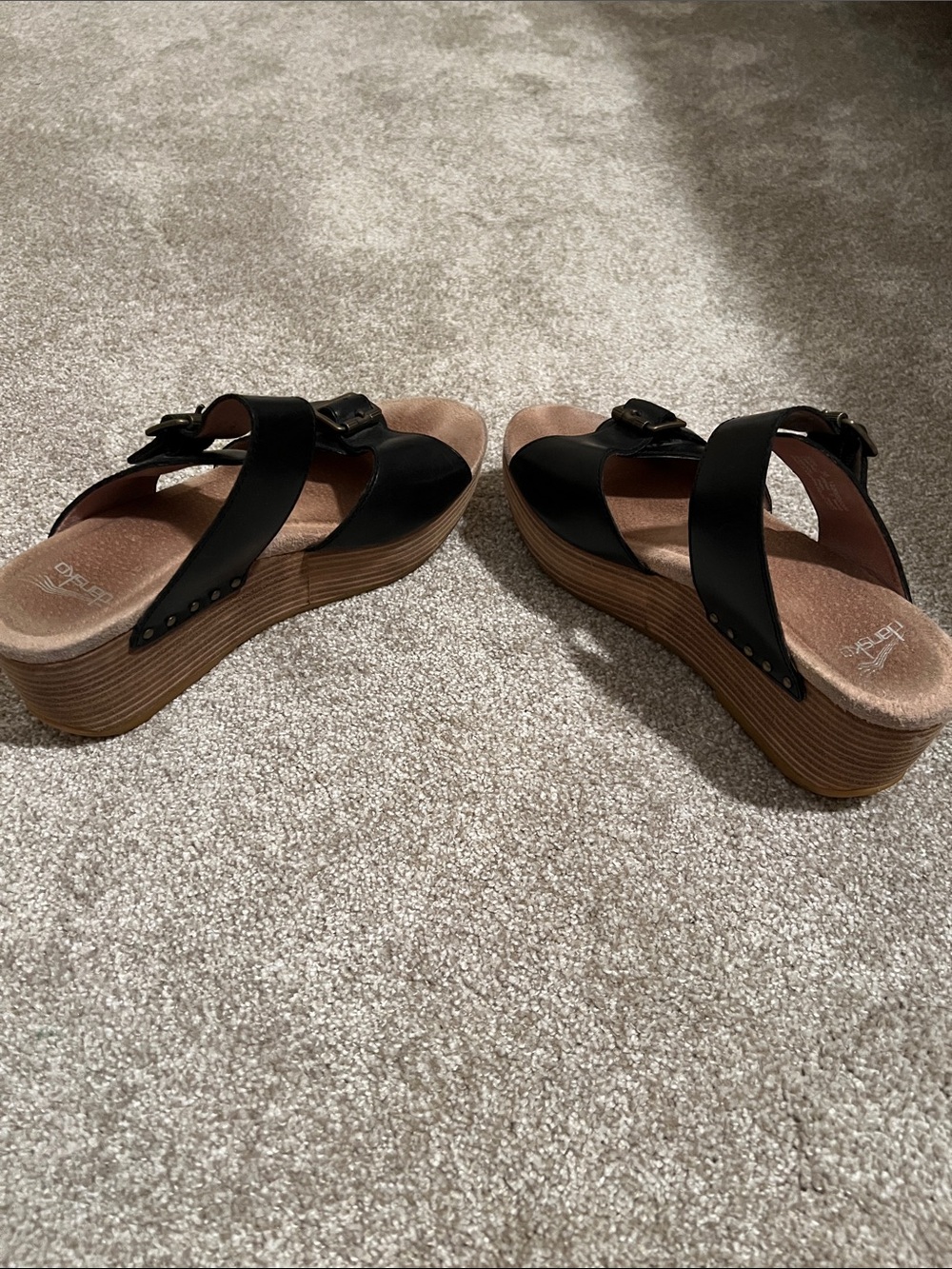 Dansko Black Double-Buckle Slide wedge Sandals - Picture 5 of 8